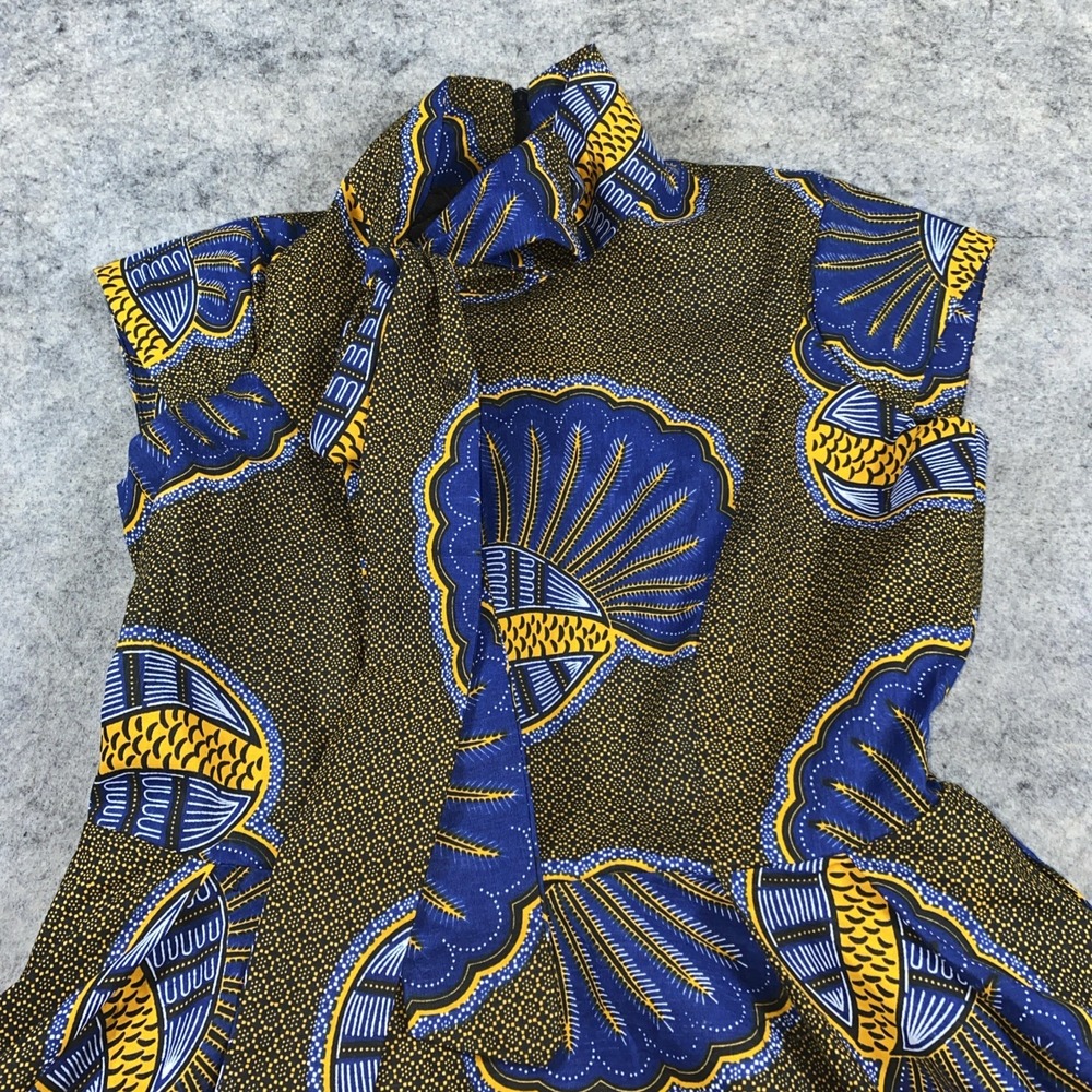 Ray Darten Gown Women's L Navy Blue & Yellow Seashell Ayoade African‎ High Low - Picture 9 of 16